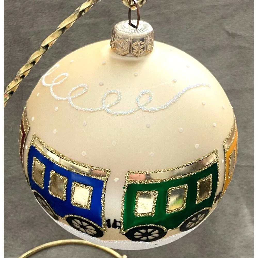 TRAIN Locomotive Glass Hand-Painted MIDWEST CANON FALLS Christmas 6 ORNAMENTS
